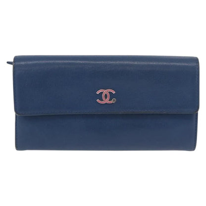 Chanel Lucky Clover Long Flap Wallet Leather, Blue, Leather, Wallet