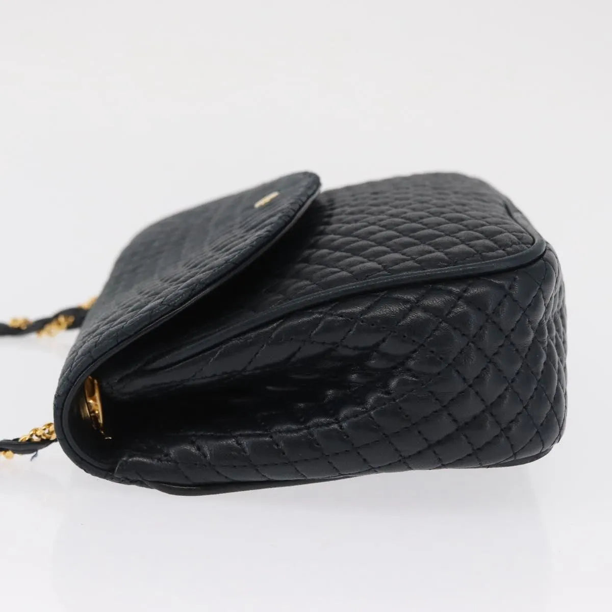Bally Vintage Chain Quilted Leather, Navy, Leather, Shoulder Bag