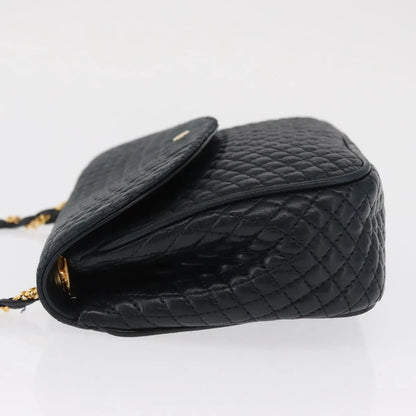 Bally Vintage Chain Quilted Leather, Navy, Leather, Shoulder Bag