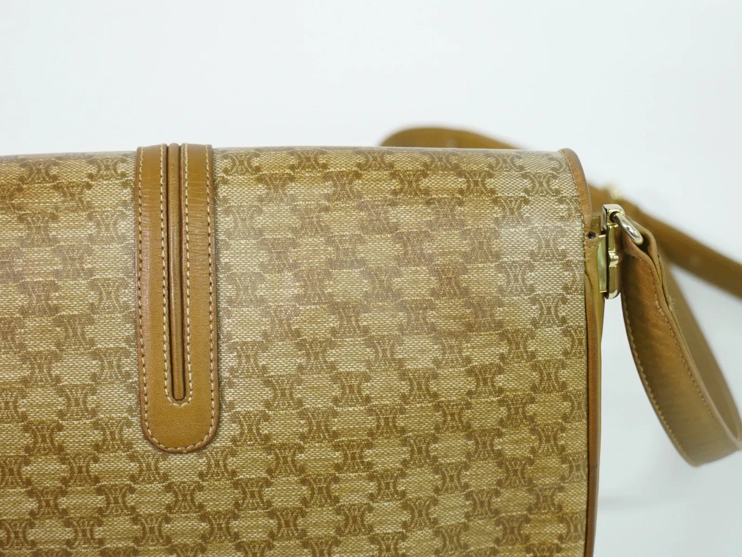 Celine Vintage Macadam Canvas and Leather, Beige, Canvas, Shoulder Bag