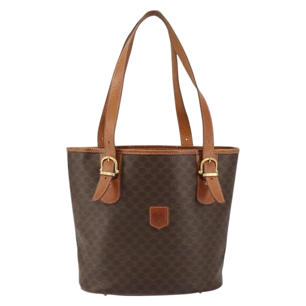 Celine Vintage Macadam Shopper Tote Canvas and Leather, Brown, Canvas, Tote Bag