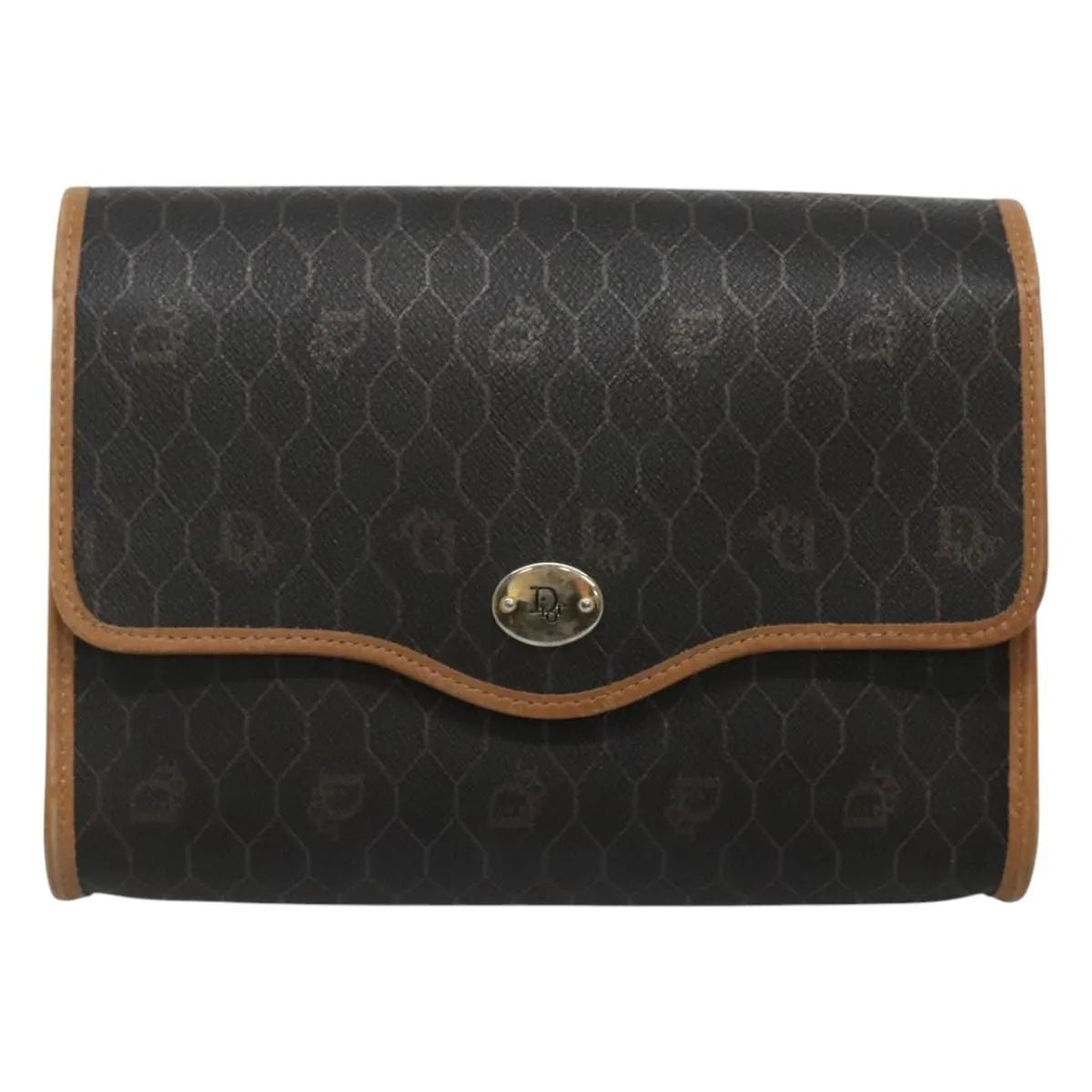 Christian Dior Vintage Honeycomb Flap Coated Canvas, Black, Canvas, Shoulder Bag