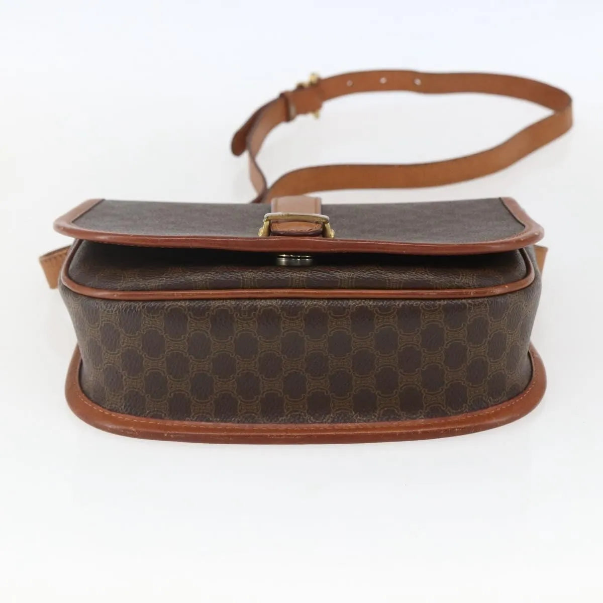 Celine Vintage Macadam Canvas and Leather, Brown, Canvas, Shoulder Bag