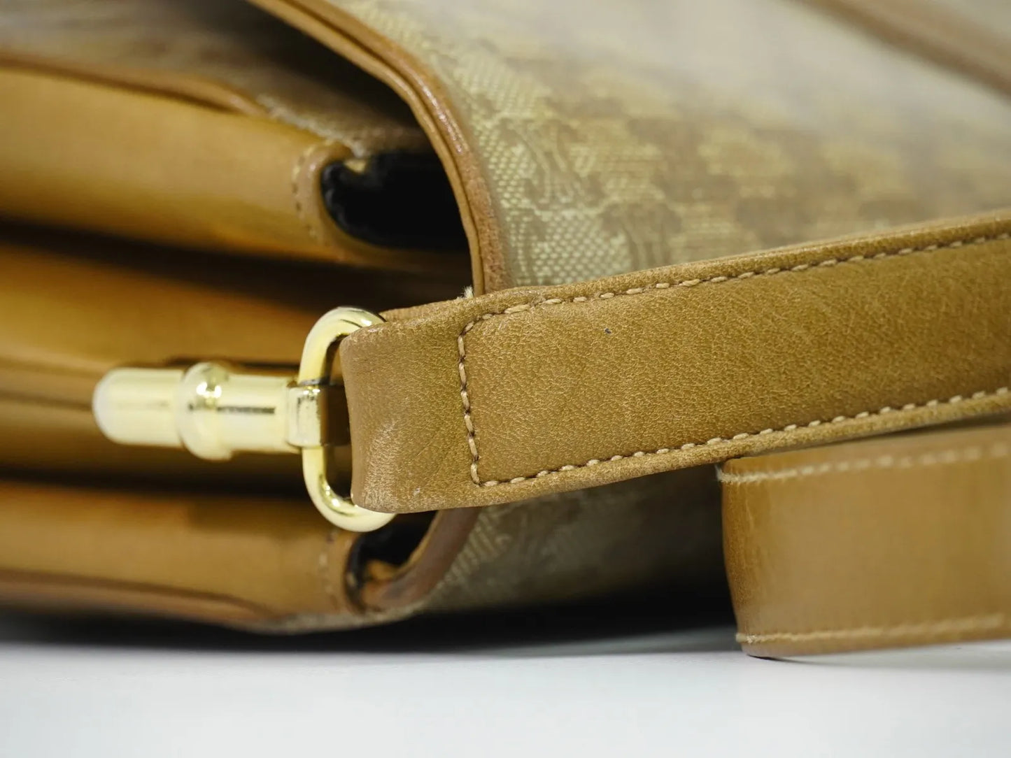 Celine Vintage Macadam Canvas and Leather, Beige, Canvas, Shoulder Bag