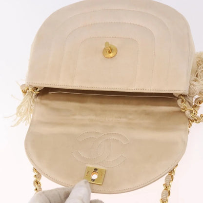Chanel Vintage Round Flap Satin, Beige, Satin, Shoulder Bag