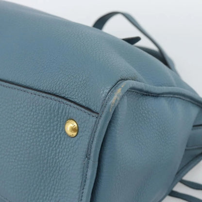 Prada Front Zip Convertible Satchel Vitello Phenix, Blue, Leather, Handbag