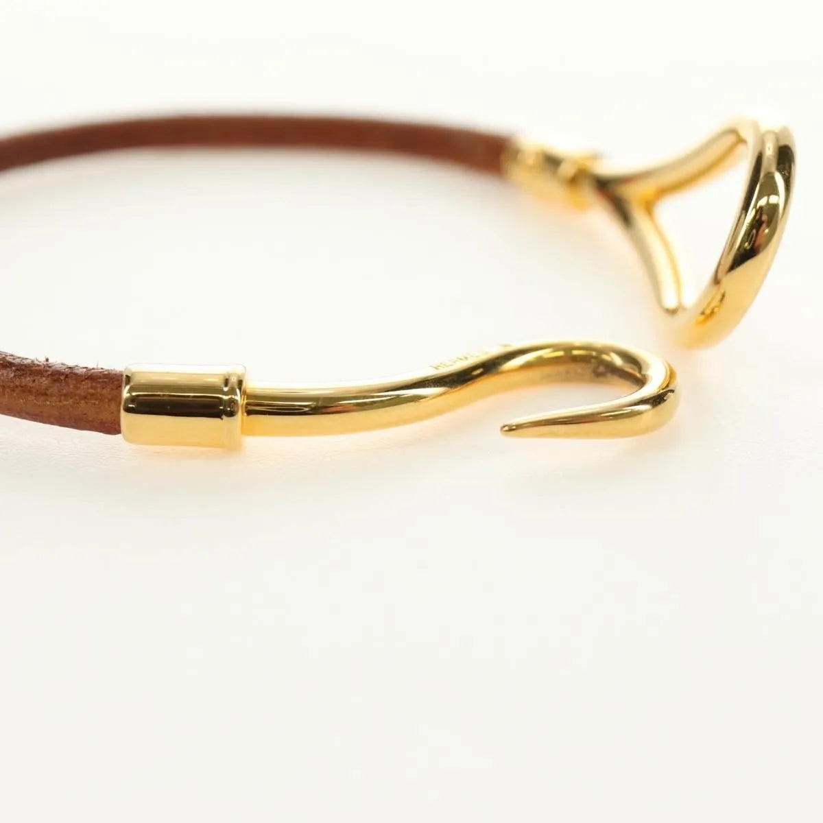Hermes Jumbo Hook Braided Leather and Metal, Brown, Leather, Bracelet