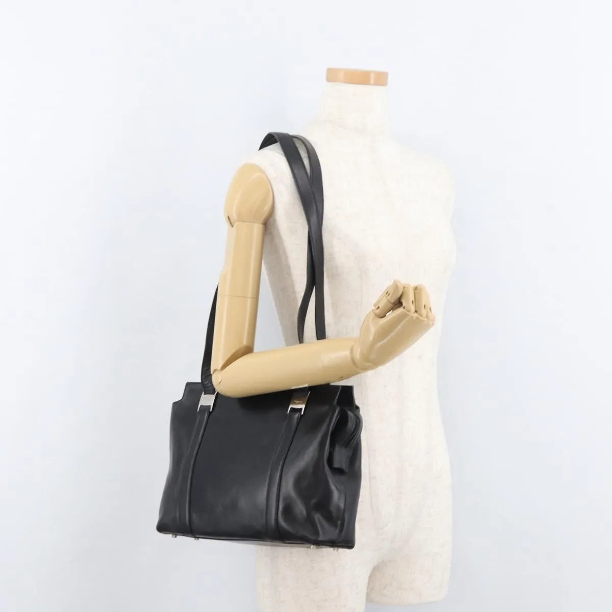 Salvatore Ferragamo Vintage Leather, Black, Leather, Tote Bag