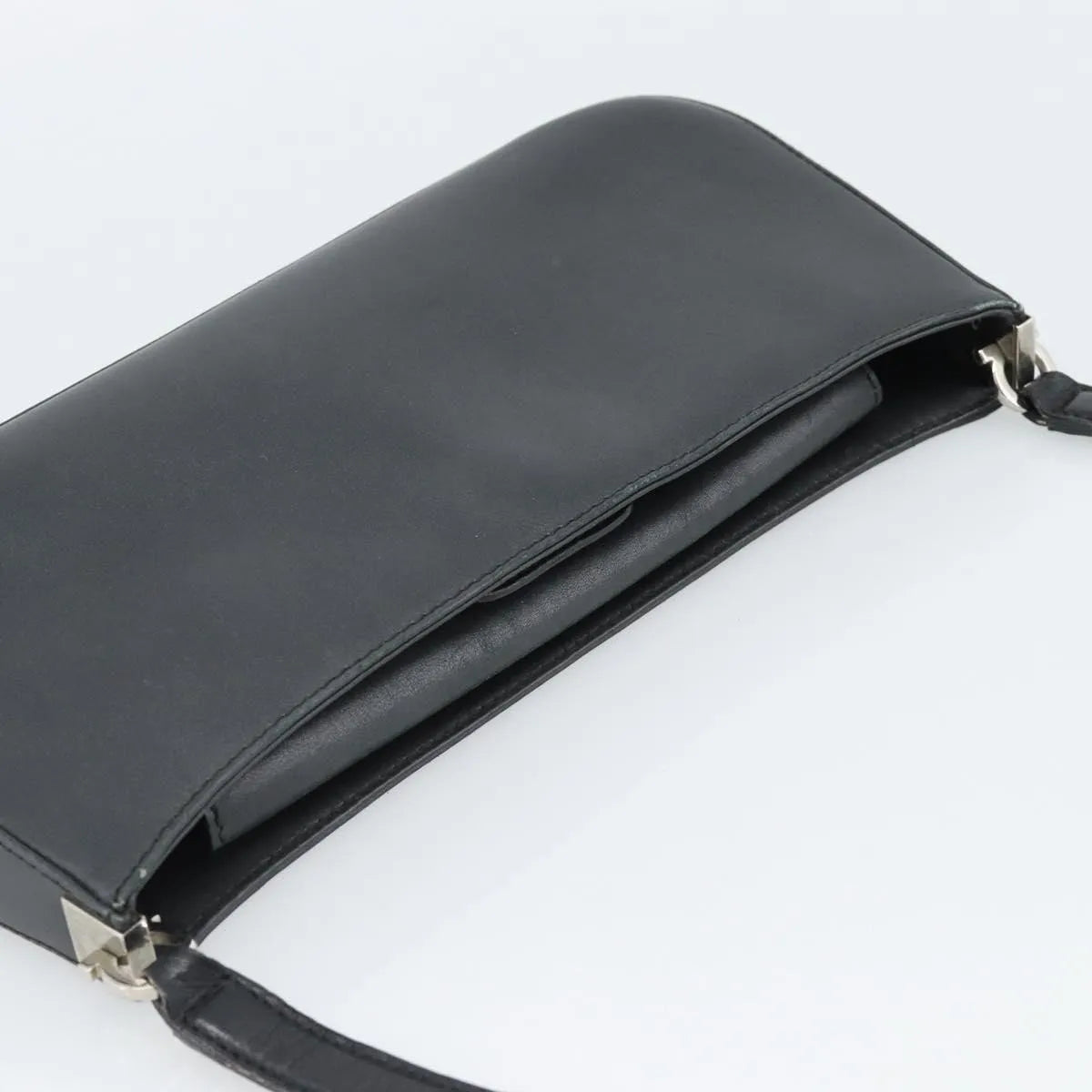 Salvatore Ferragamo Gancini Leather, Black, Leather, Shoulder Bag