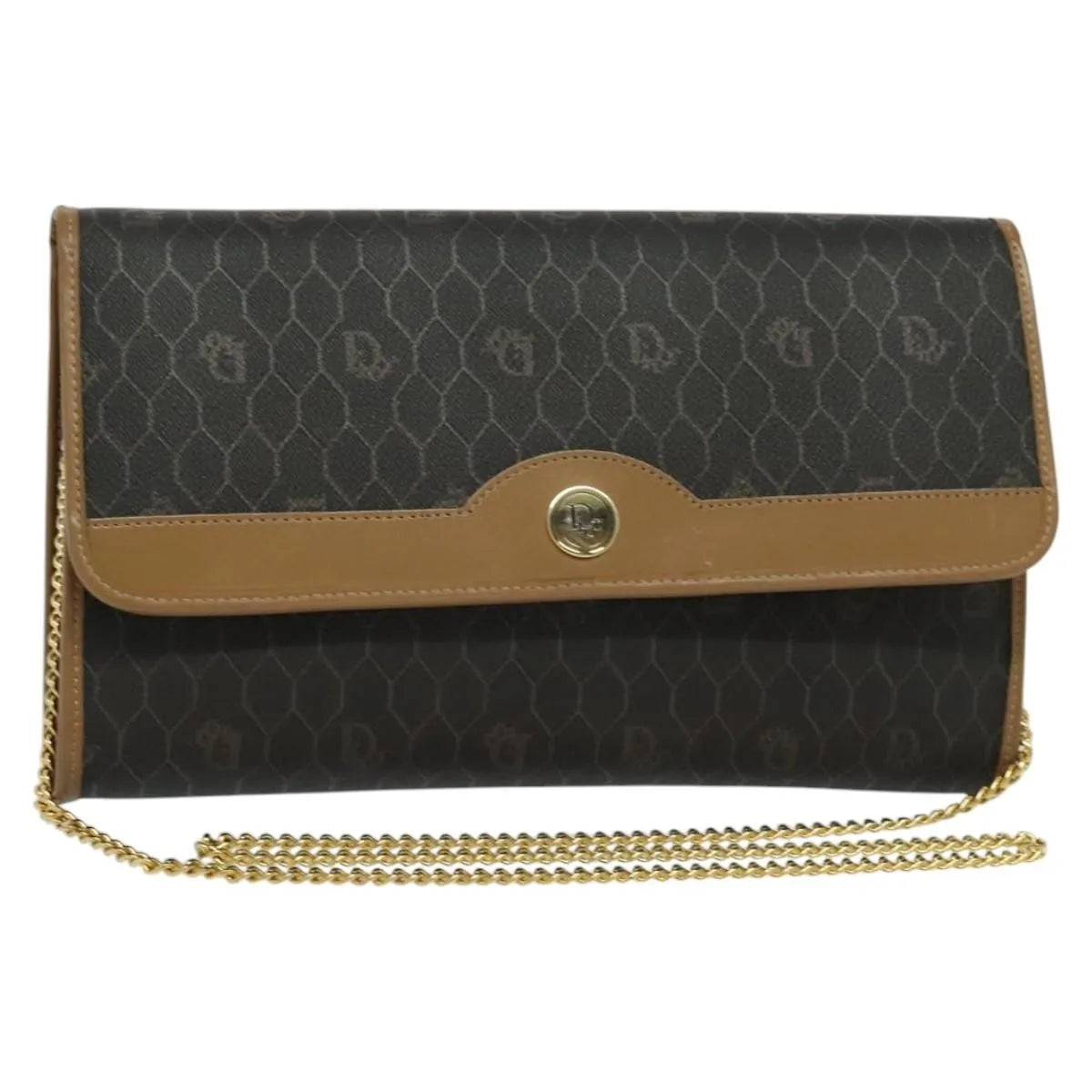 Christian Dior Vintage Honeycomb chain Canvas, Black, Canvas, Shoulder Bag