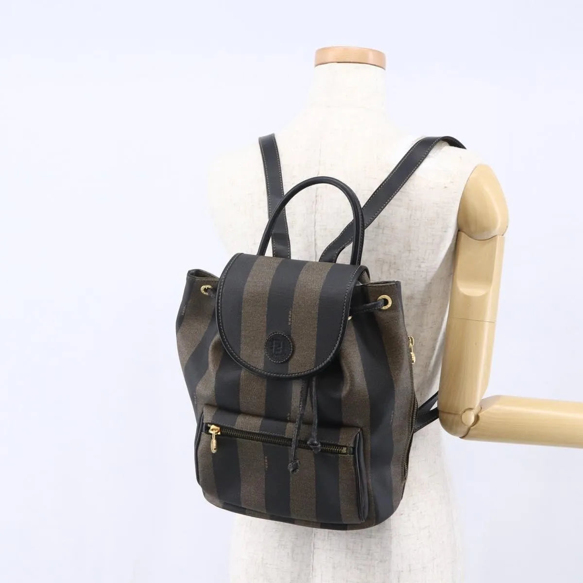 Fendi Vintage Pequin Logo Coated Canvas, Brown, Canvas, Backpack