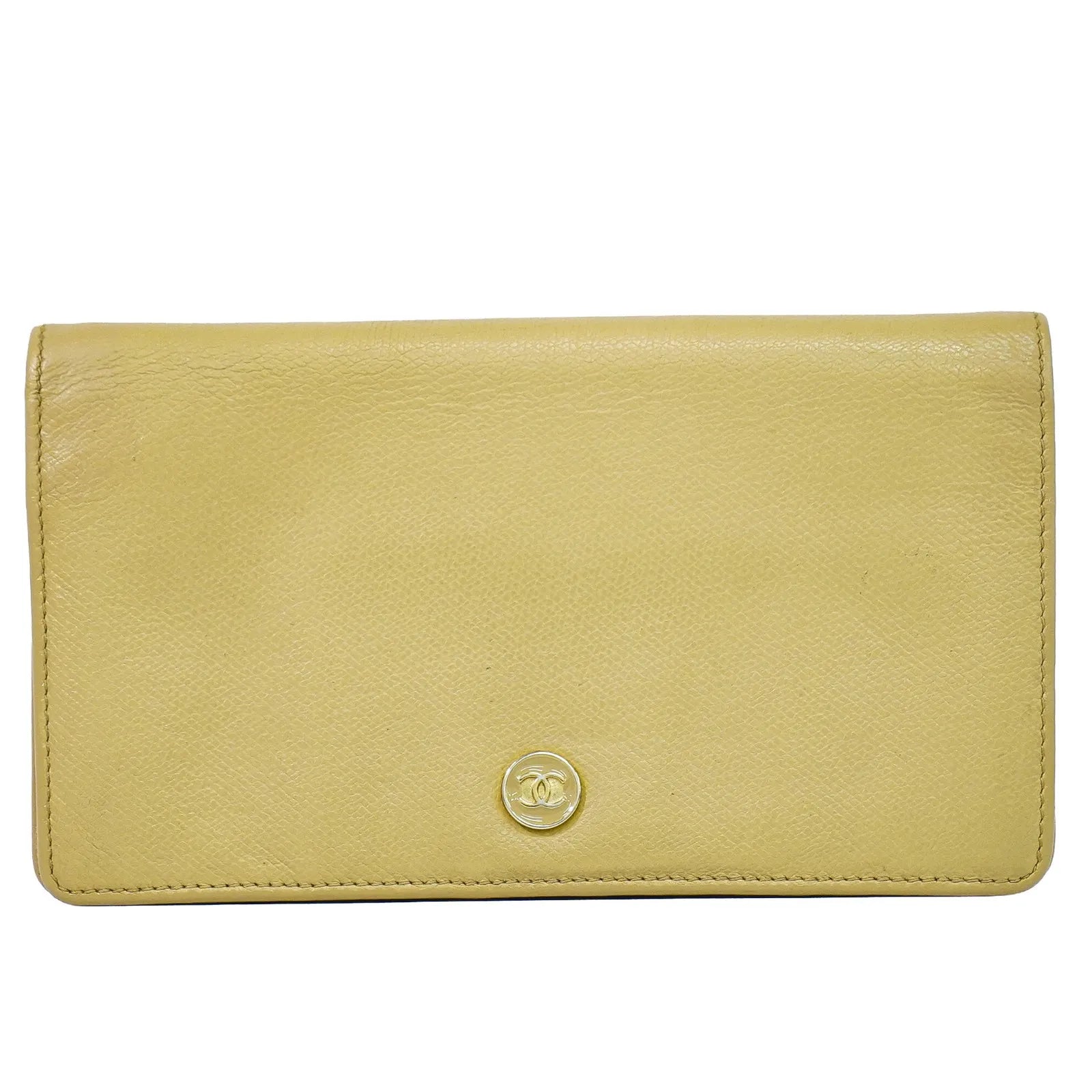 Chanel CC Button Bi-Fold Leather, Beige, Leather, Wallet