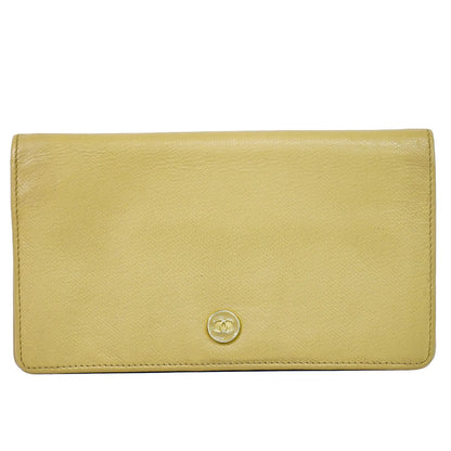 Chanel CC Button Bi-Fold Leather, Beige, Leather, Wallet