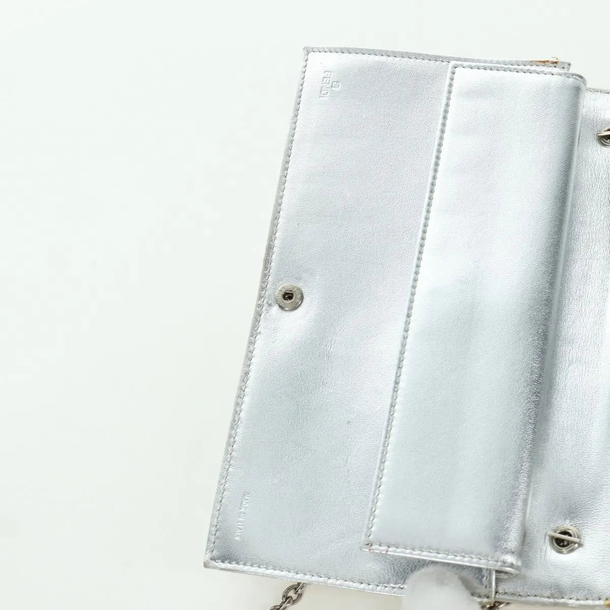 Fendi Wallet on Chain Logo Embossed Leather, Silver, Leather, Wallet