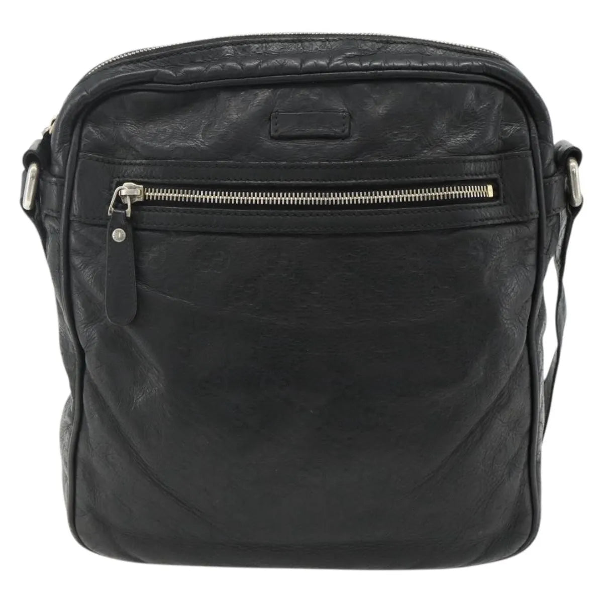 Gucci Front Zip Messenger Guccissima Leather, Black, Leather, Shoulder Bag