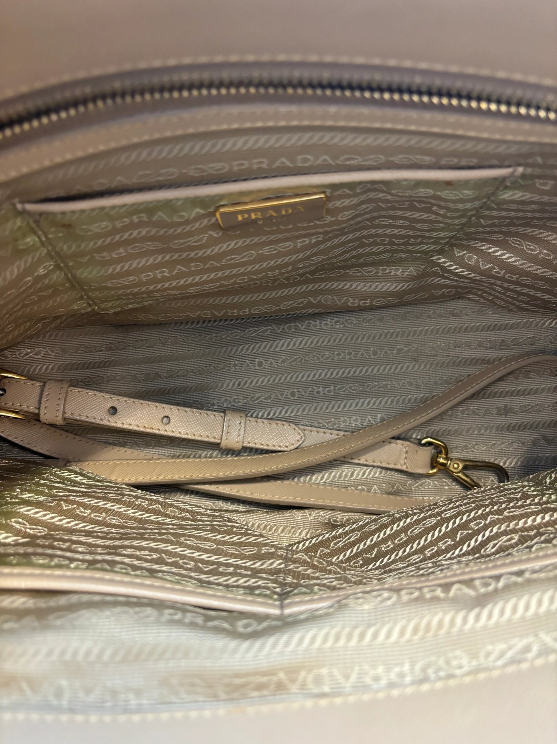 Prada Galleria Double Zip Travel Tote Saffiano Leather, Beige, Leather, Handbag