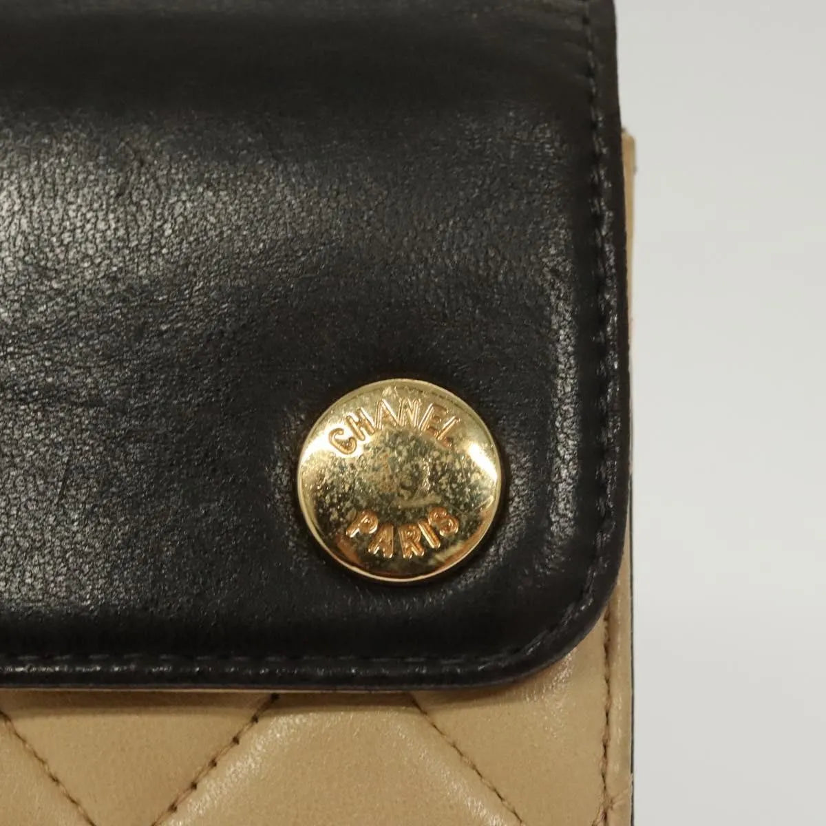 Chanel Vintage Button Waist Quilted Lambskin, Beige, Leather, Handbag
