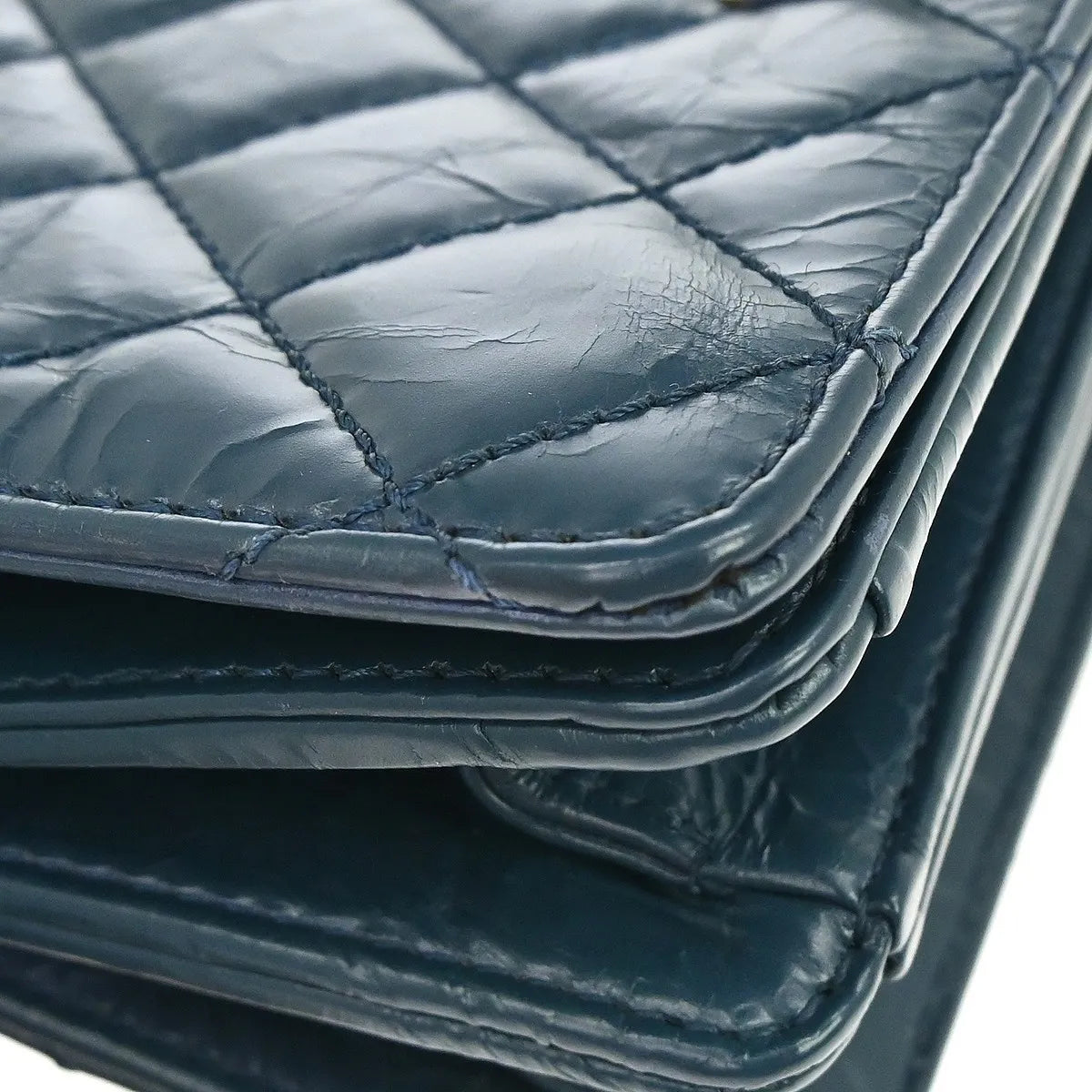 Chanel Rita Top Handle Flap Quilted Aged Calfskin, Blue, Leather, Shoulder Bag