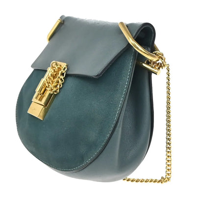 Chloe Drew Leather and Suede, Blue, Suede, Shoulder Bag
