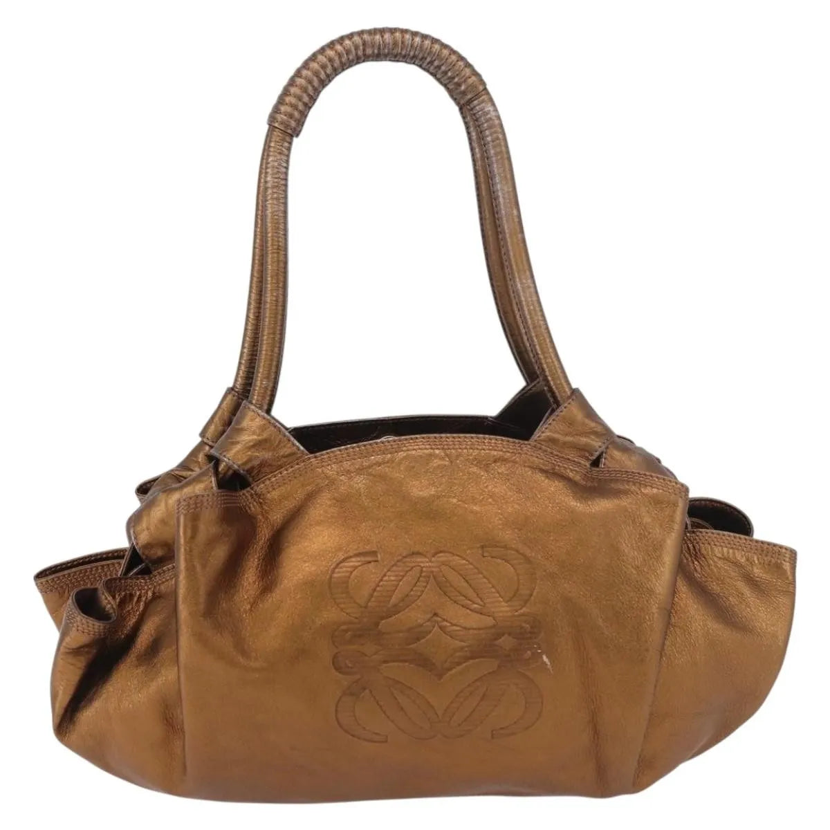 Loewe Anagram Logo Nappa Aire Hand Leather, Gold, Leather, Handbag