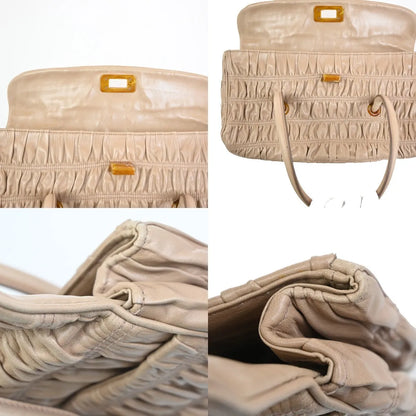 Prada Turnlock Nappa Gaufre, Beige, Leather, Shoulder Bag