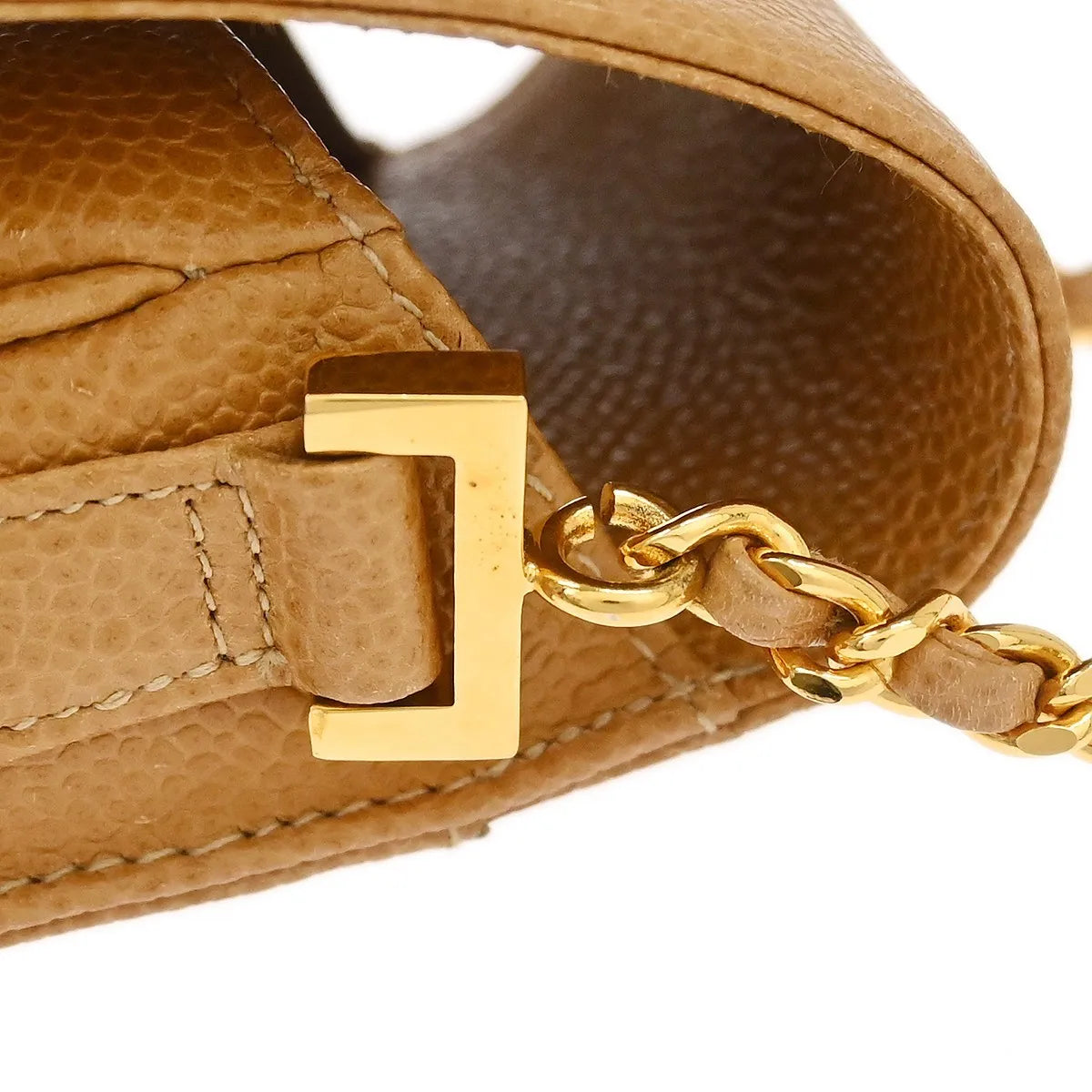 Chanel Vintage CC Phone Holder Caviar, Beige, Leather, Clutch