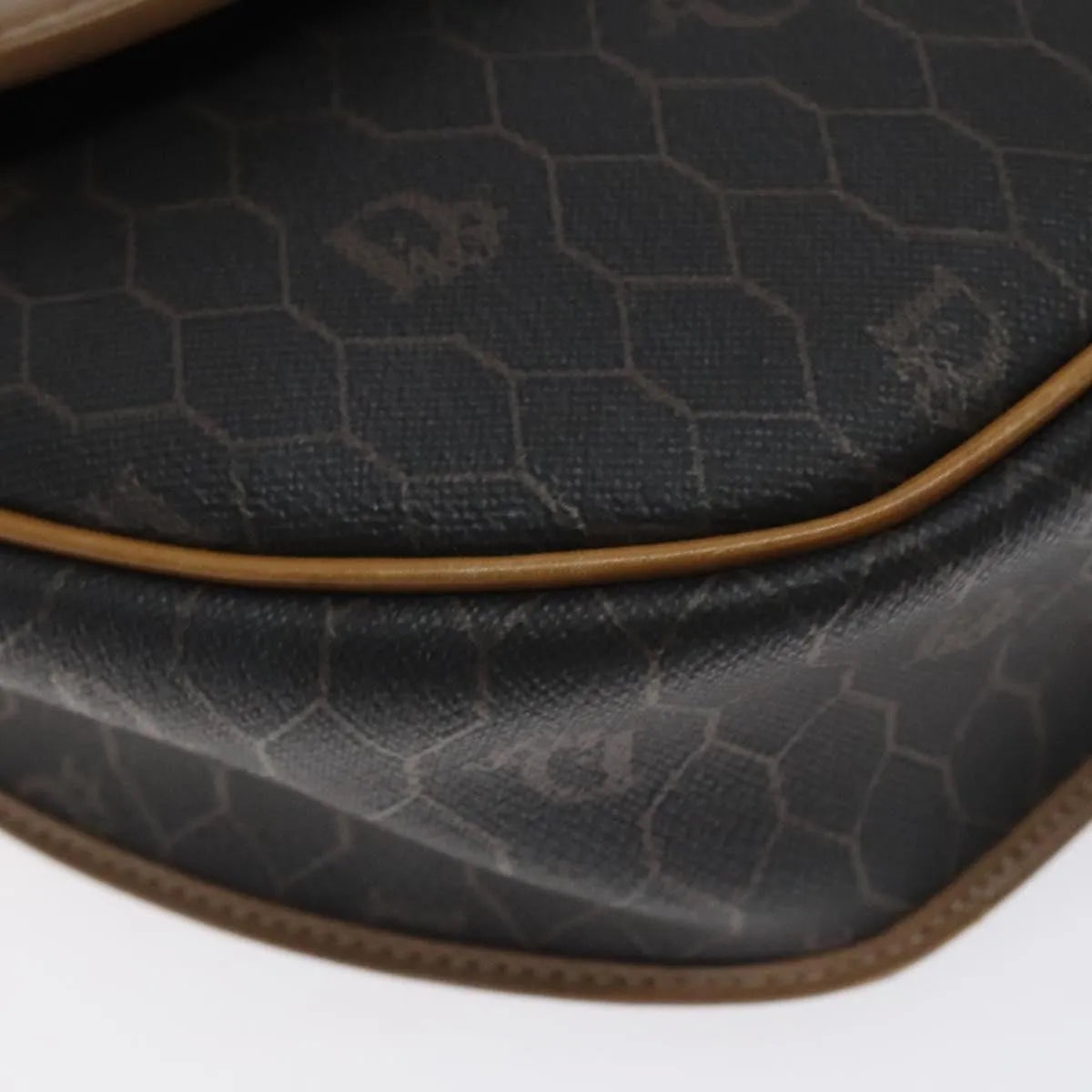 Christian Dior Vintage Honeycomb Flap Coated Canvas, Black, Canvas, Shoulder Bag
