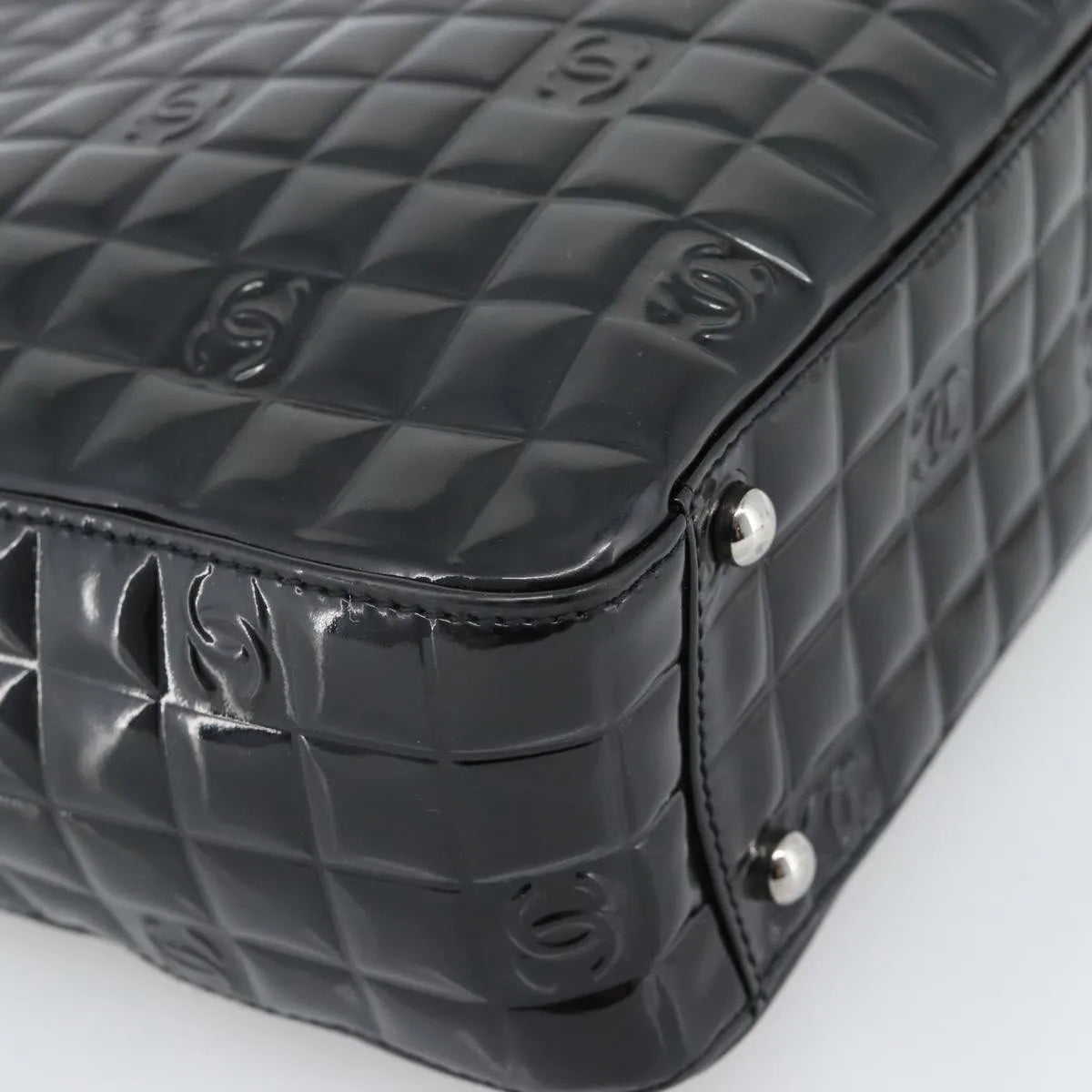 Chanel Chocolate Bar CC Tote Quilted Patent, Black, Patent Leather, Tote Bag