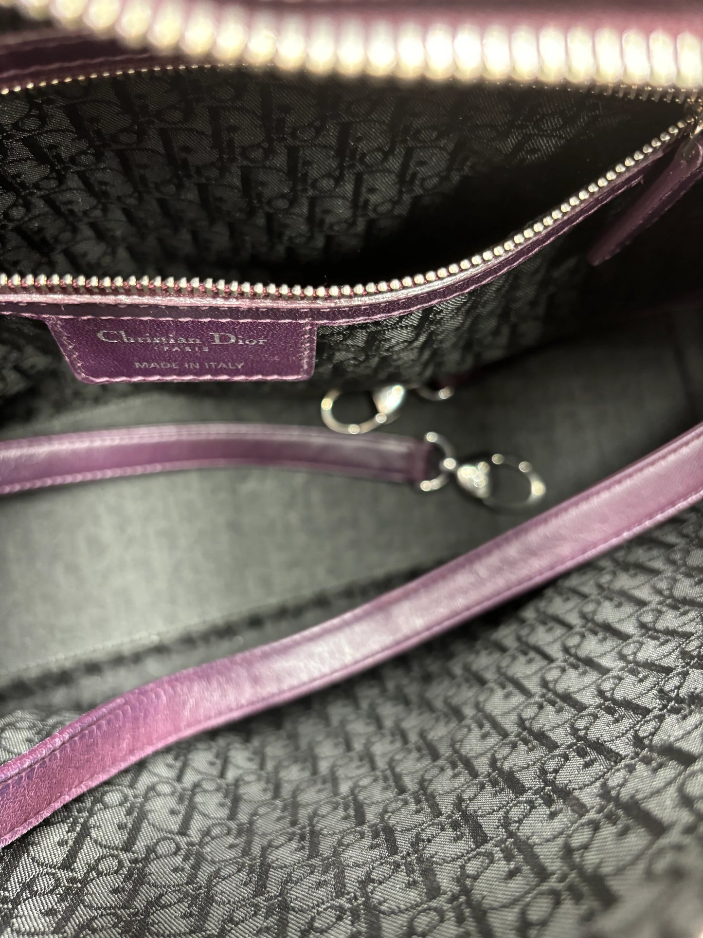 Christian Dior Lady Dior East-West Leather, Purple, Leather, Handbag