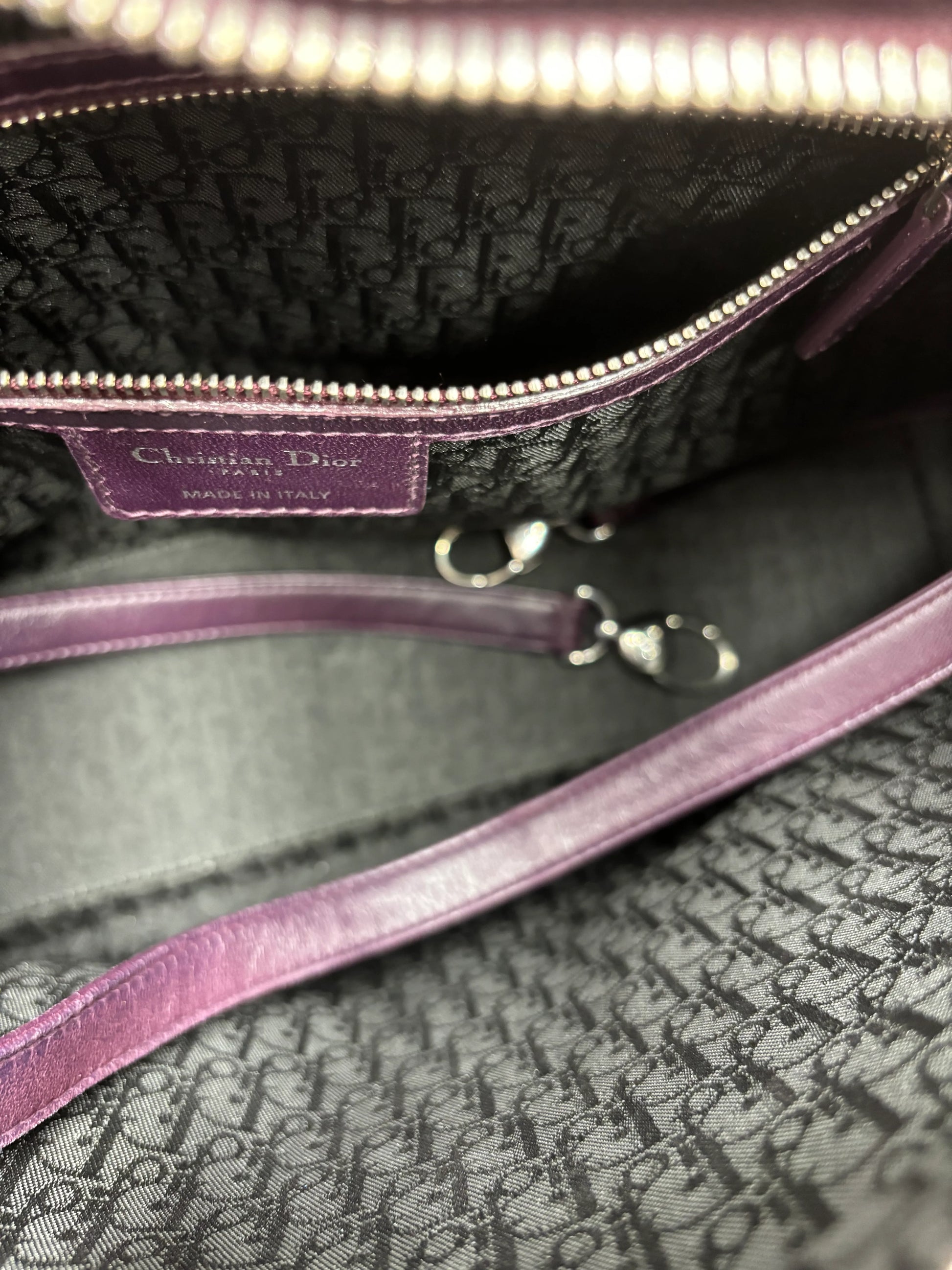 Christian Dior Lady Dior East-West Leather, Purple, Leather, Handbag
