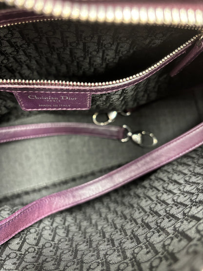 Christian Dior Lady Dior East-West Leather, Purple, Leather, Handbag