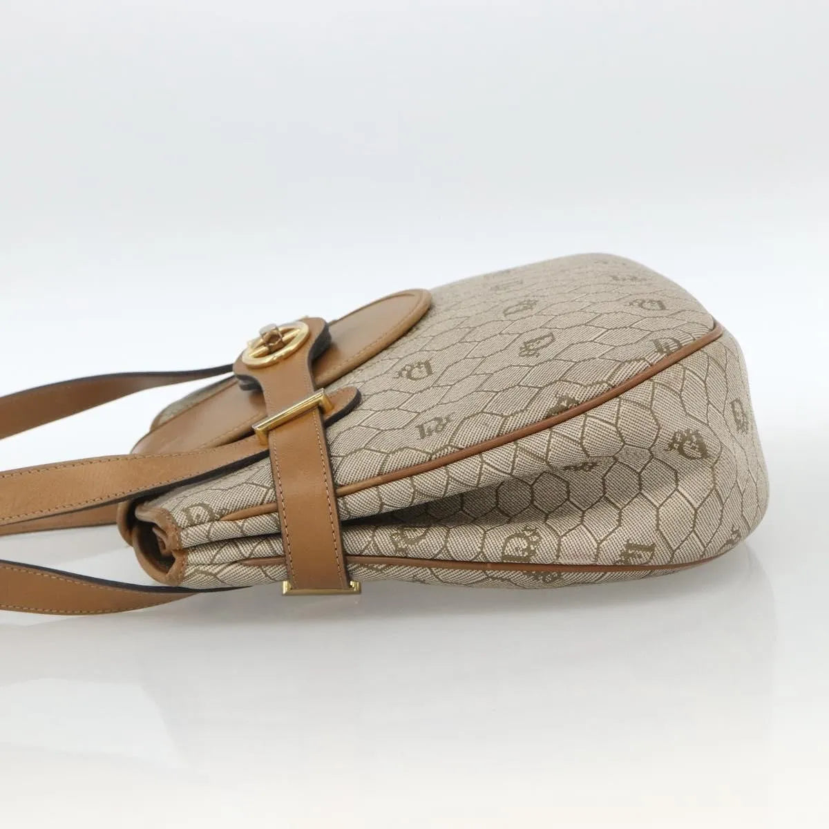 Christian Dior Vintage Honeycomb Canvas and Leather, Beige, Canvas, Shoulder Bag