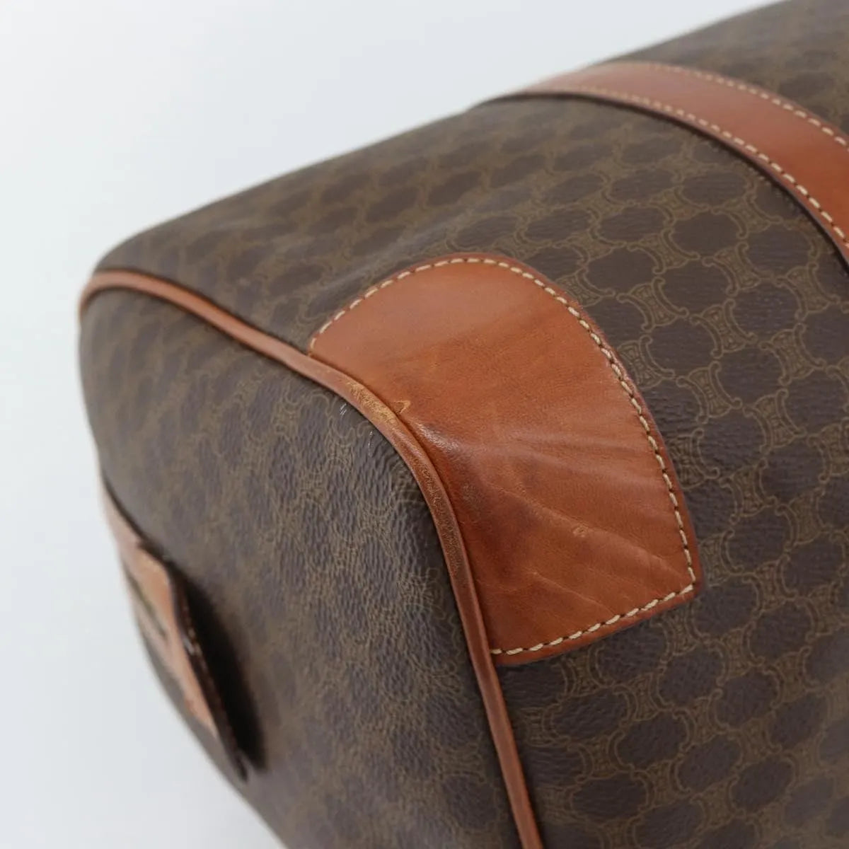 Celine Vintage Macadam Boston Canvas and Leather, Brown, Canvas, Handbag