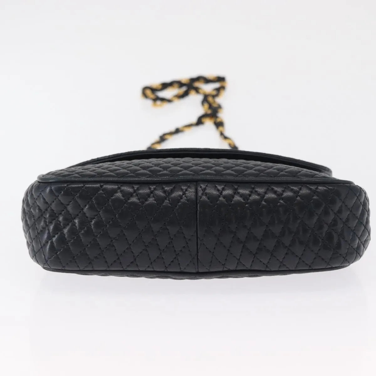 Bally Vintage Chain Quilted Leather, Navy, Leather, Shoulder Bag