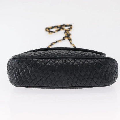 Bally Vintage Chain Quilted Leather, Navy, Leather, Shoulder Bag