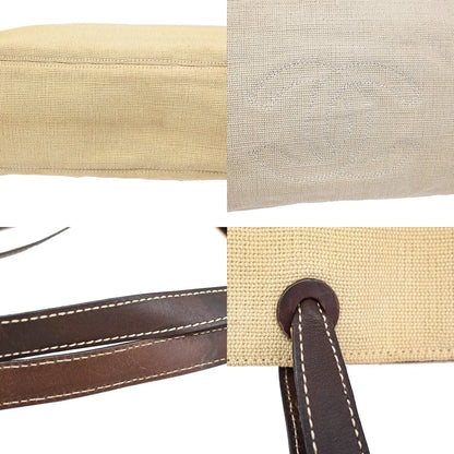 Chanel Vintage CC Tote Canvas with Leather, Beige, Canvas, Tote Bag