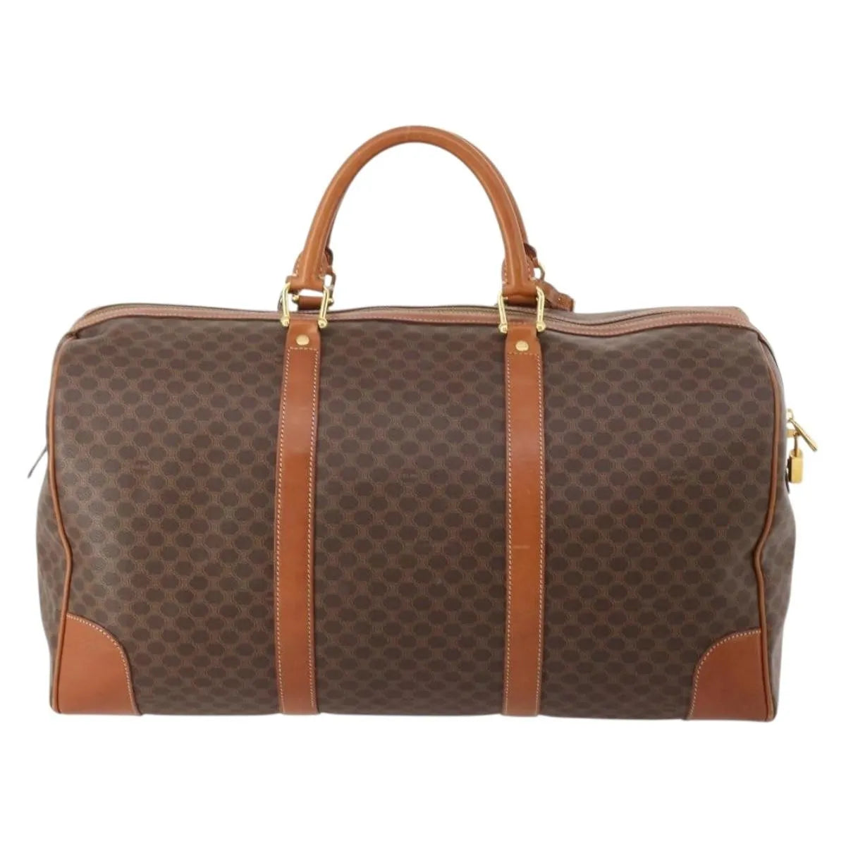 Celine Vintage Macadam Boston Canvas and Leather, Brown, PVC, Handbag