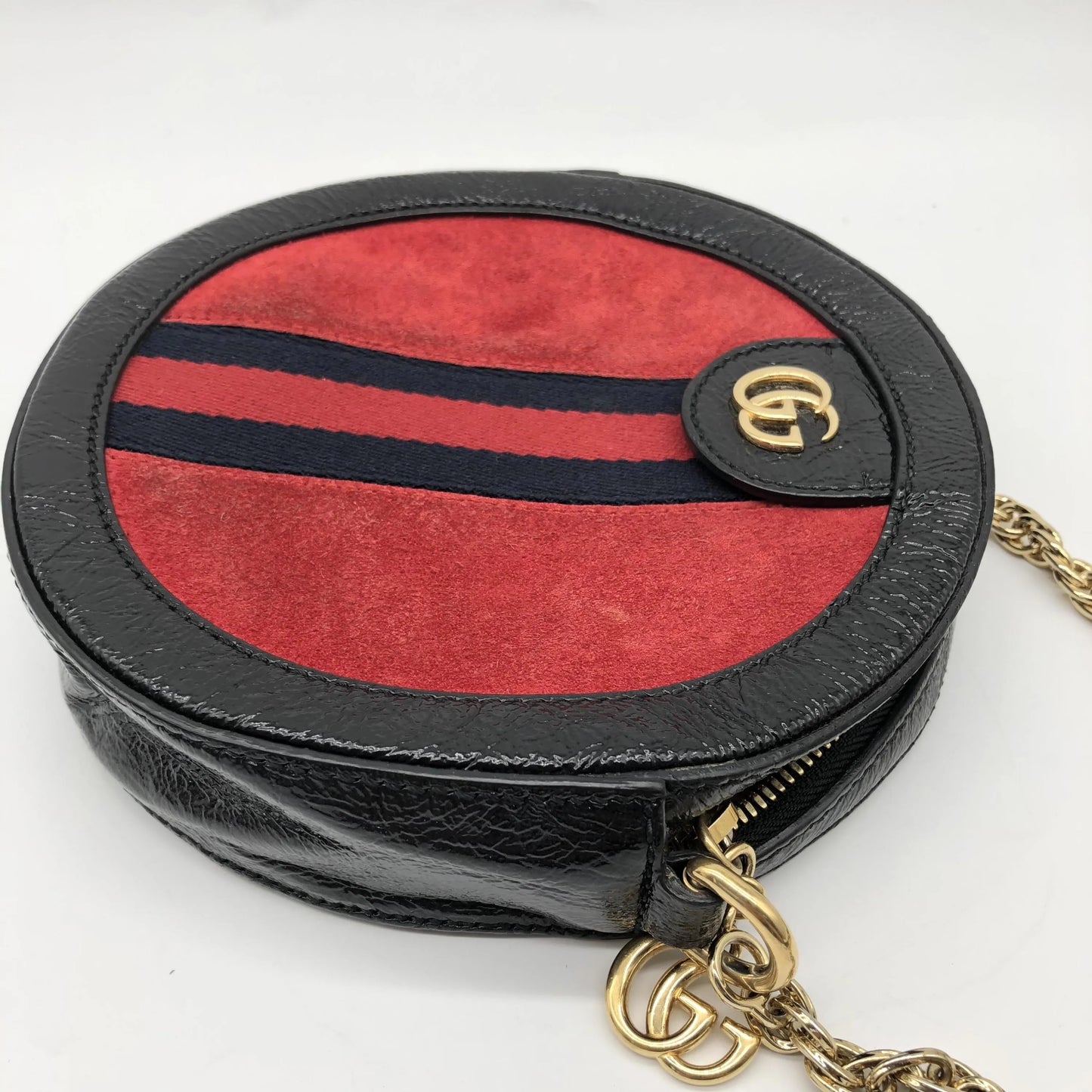 Gucci Ophidia Round Cross Body Suede and leather, Red, Canvas, Crossbody Bag