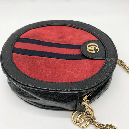 Gucci Ophidia Round Cross Body Suede and leather, Red, Canvas, Crossbody Bag