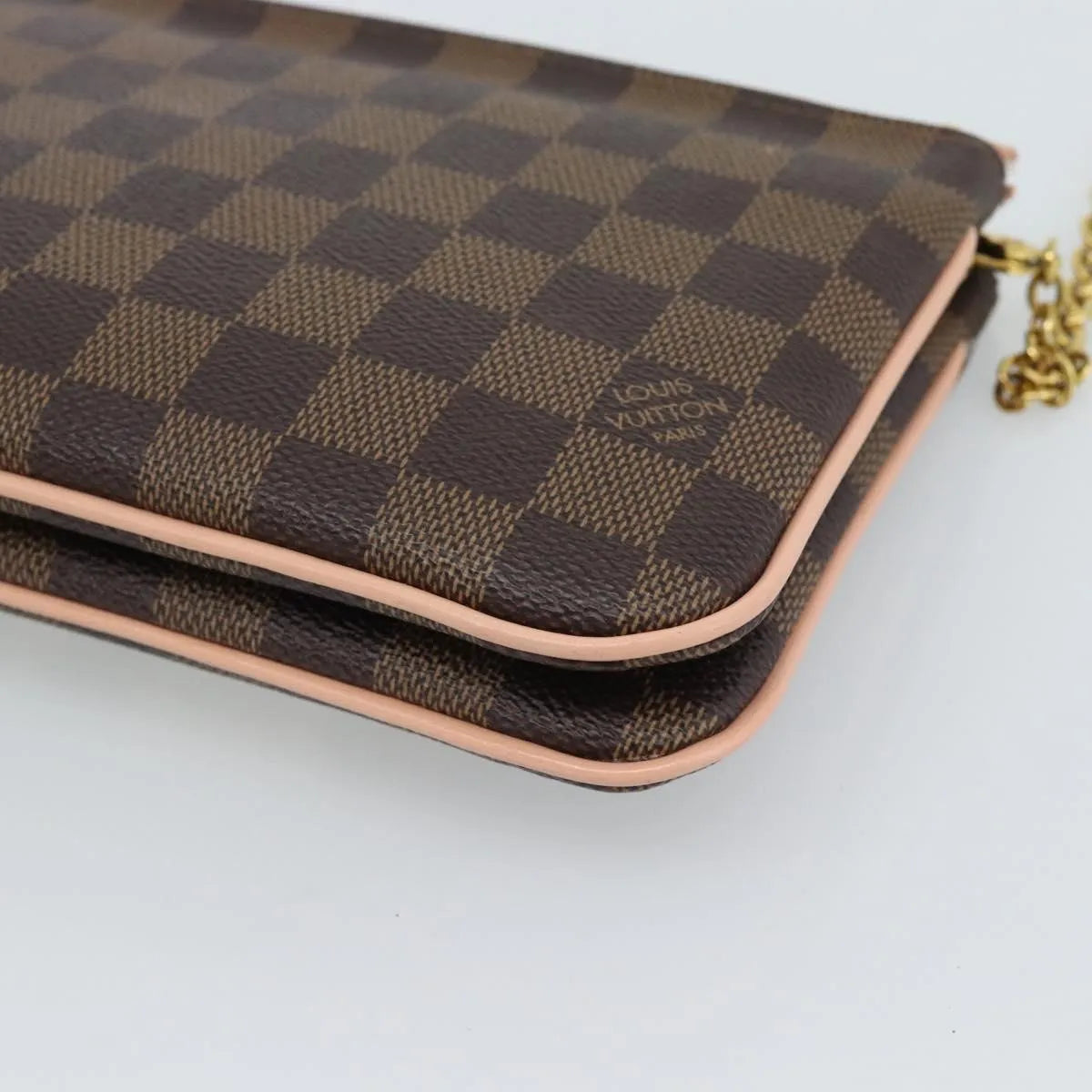 Louis Vuitton Double Zip Pochette Damier, Brown, Canvas, Clutch