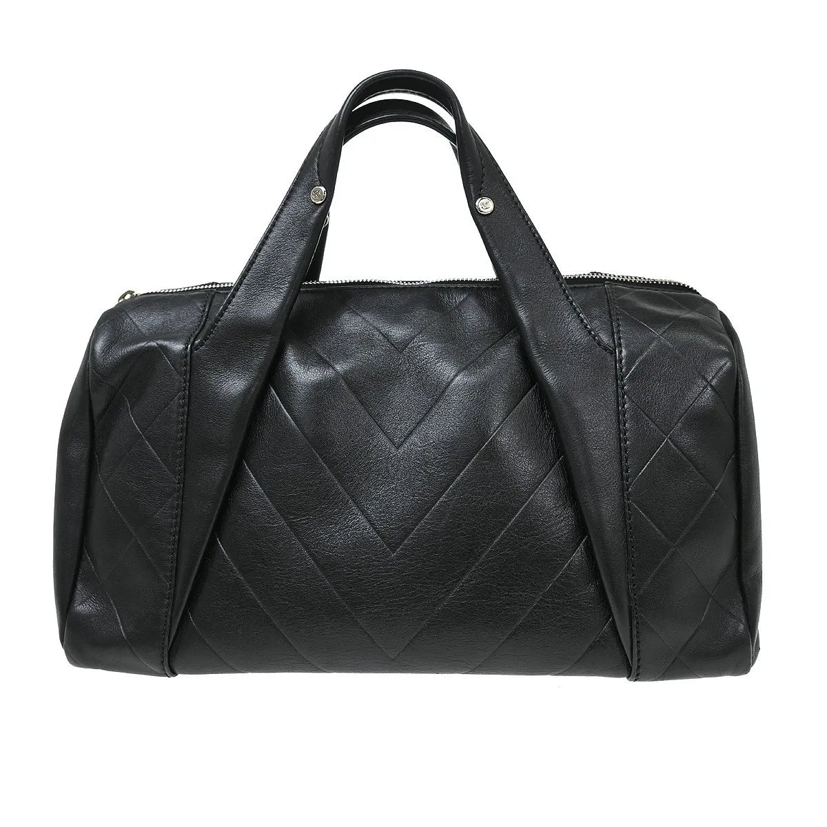 Chanel All Day Long Bowler Chevron Leather, Black, Leather, Tote Bag