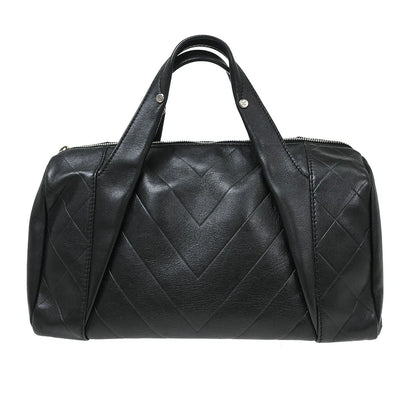 Chanel All Day Long Bowler Chevron Leather, Black, Leather, Tote Bag