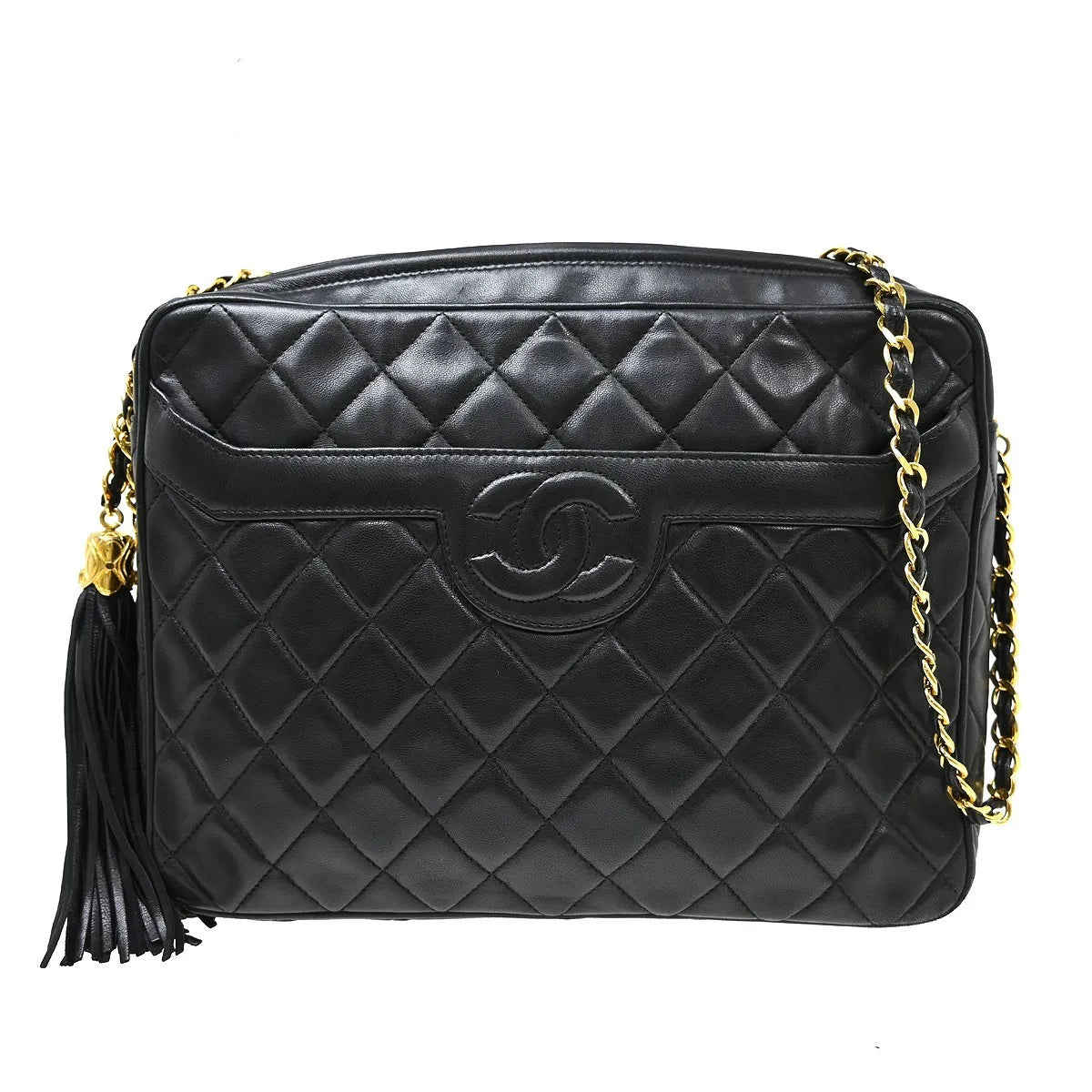 Chanel Vintage Camera Tassel Quilted Leather, Black, Leather, Shoulder Bag