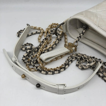 Chanel Gabrielle Hobo Quilted Aged Calfskin, White, Calfskin, Shoulder Bag