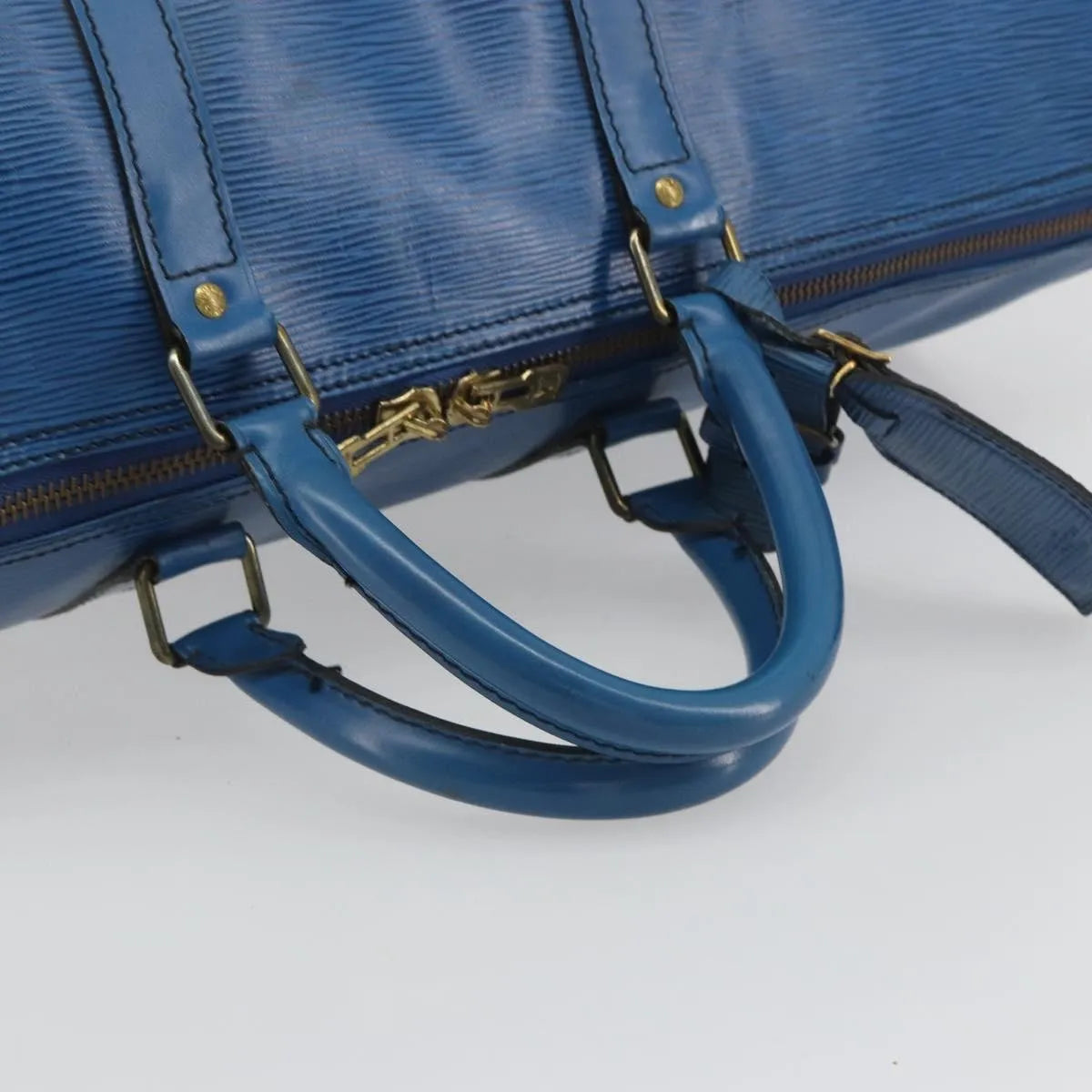 Louis Vuitton Keepall Epi, Blue, Leather, Travel Bag