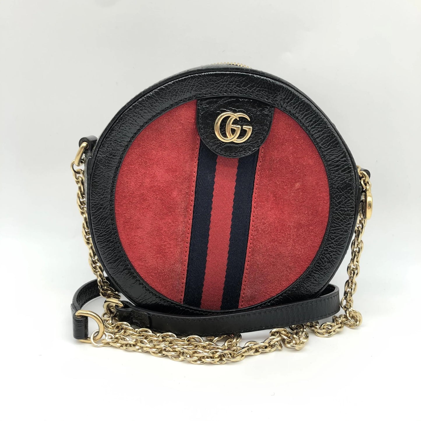 Gucci Ophidia Round Cross Body Suede and leather, Red, Canvas, Crossbody Bag