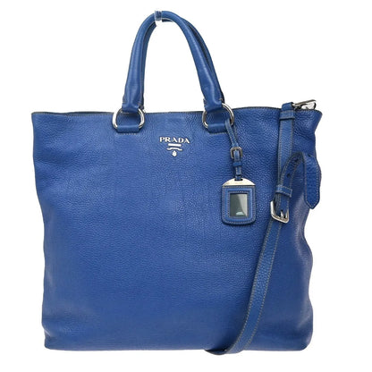 Prada Vintage Tote Leather, Blue, Leather, Tote Bag