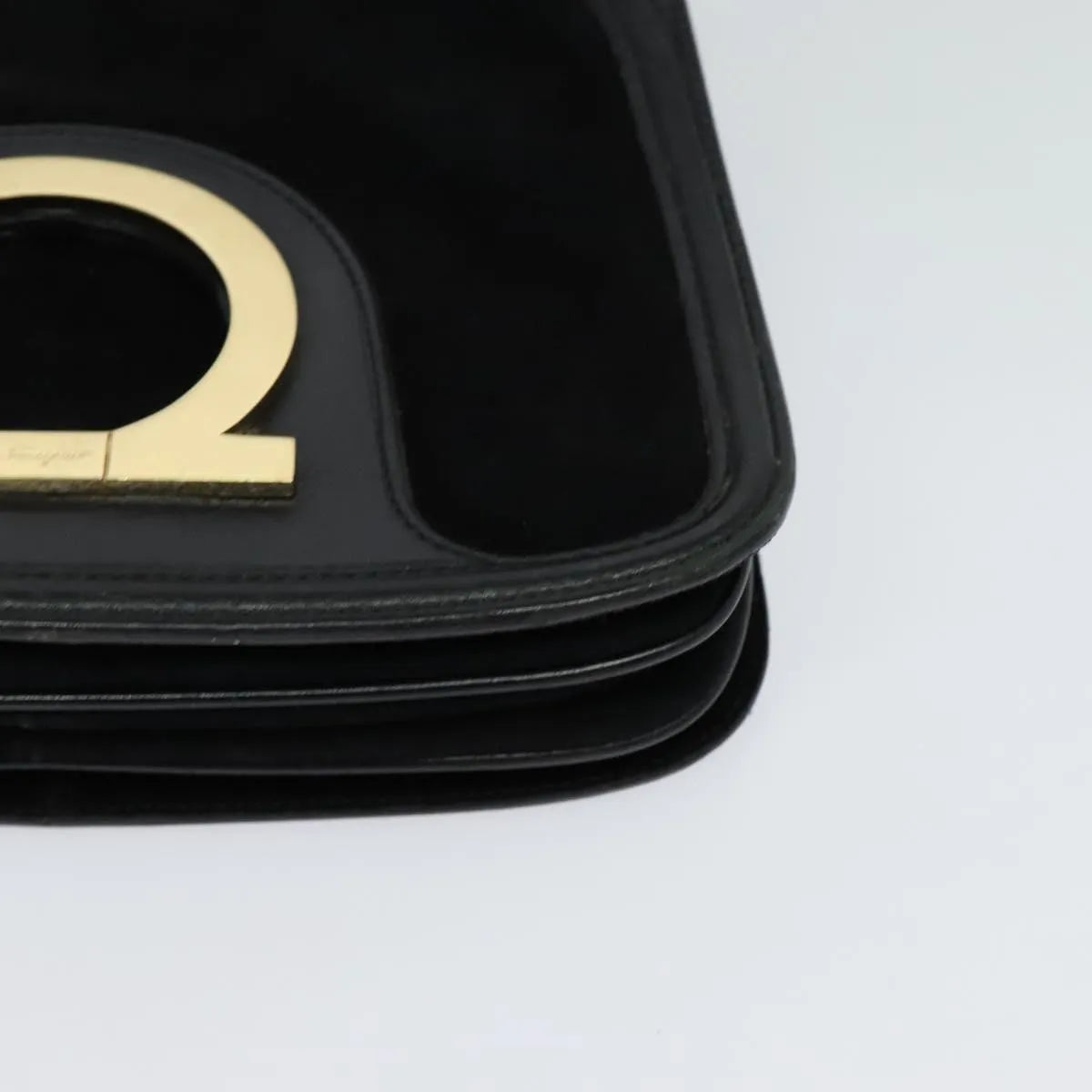 Salvatore Ferragamo Gancini Suede, Black, Suede, Shoulder Bag