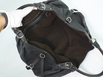 Louis Vuitton L Hobo Mahina Leather, Black, Leather, Shoulder Bag