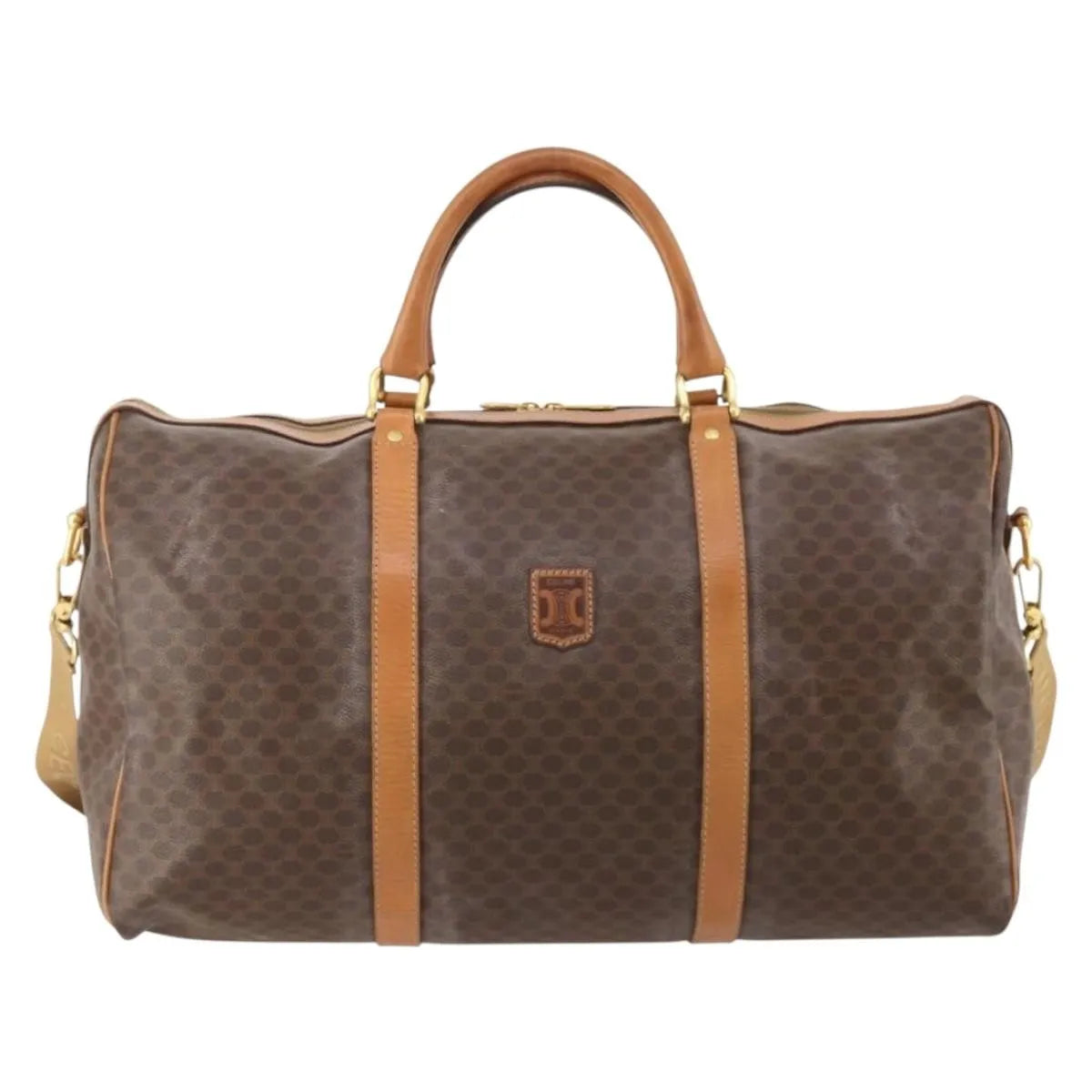 Celine Vintage Duffle Canvas and Leather, Brown, Canvas, Travel Bag